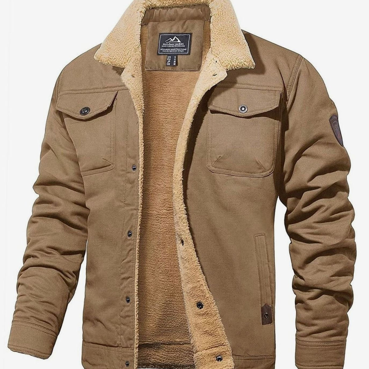 Men's Snap Front Sherpa Lined Fleece Winter Coat