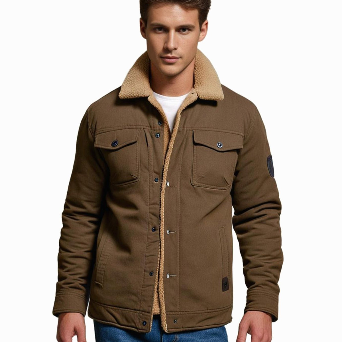 Men's Snap Front Sherpa Lined Fleece Winter Coat