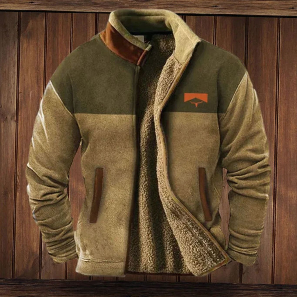 Men's Zip Front Winter Coat with Sherpa Lining and Printed Sleeves