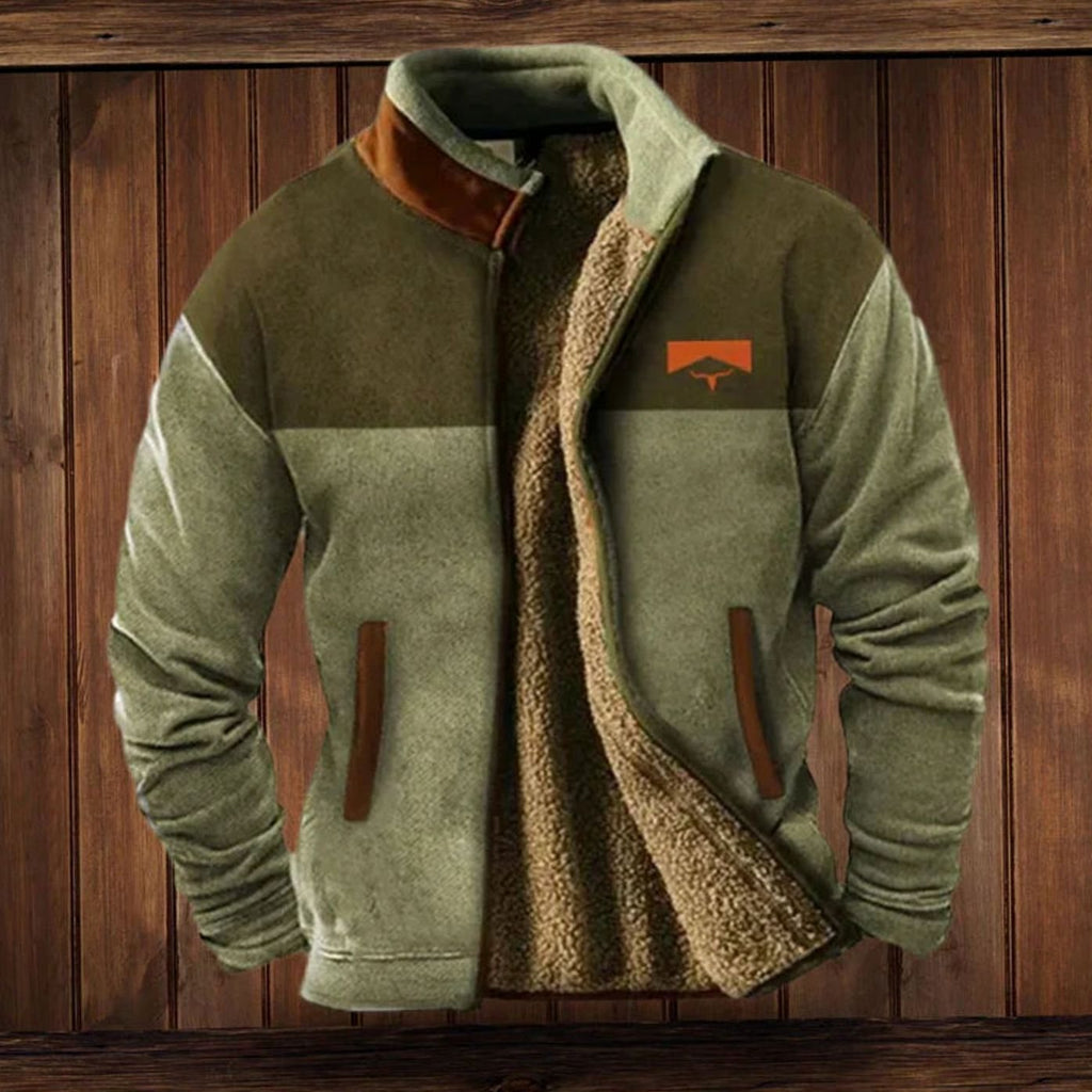 Men's Zip Front Winter Coat with Sherpa Lining and Printed Sleeves