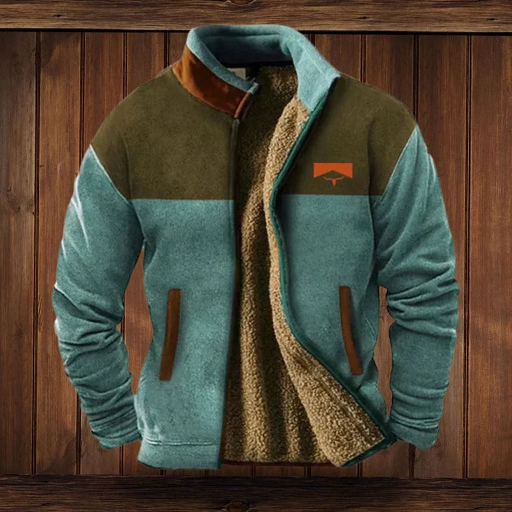 Men's Zip Front Winter Coat with Sherpa Lining and Printed Sleeves