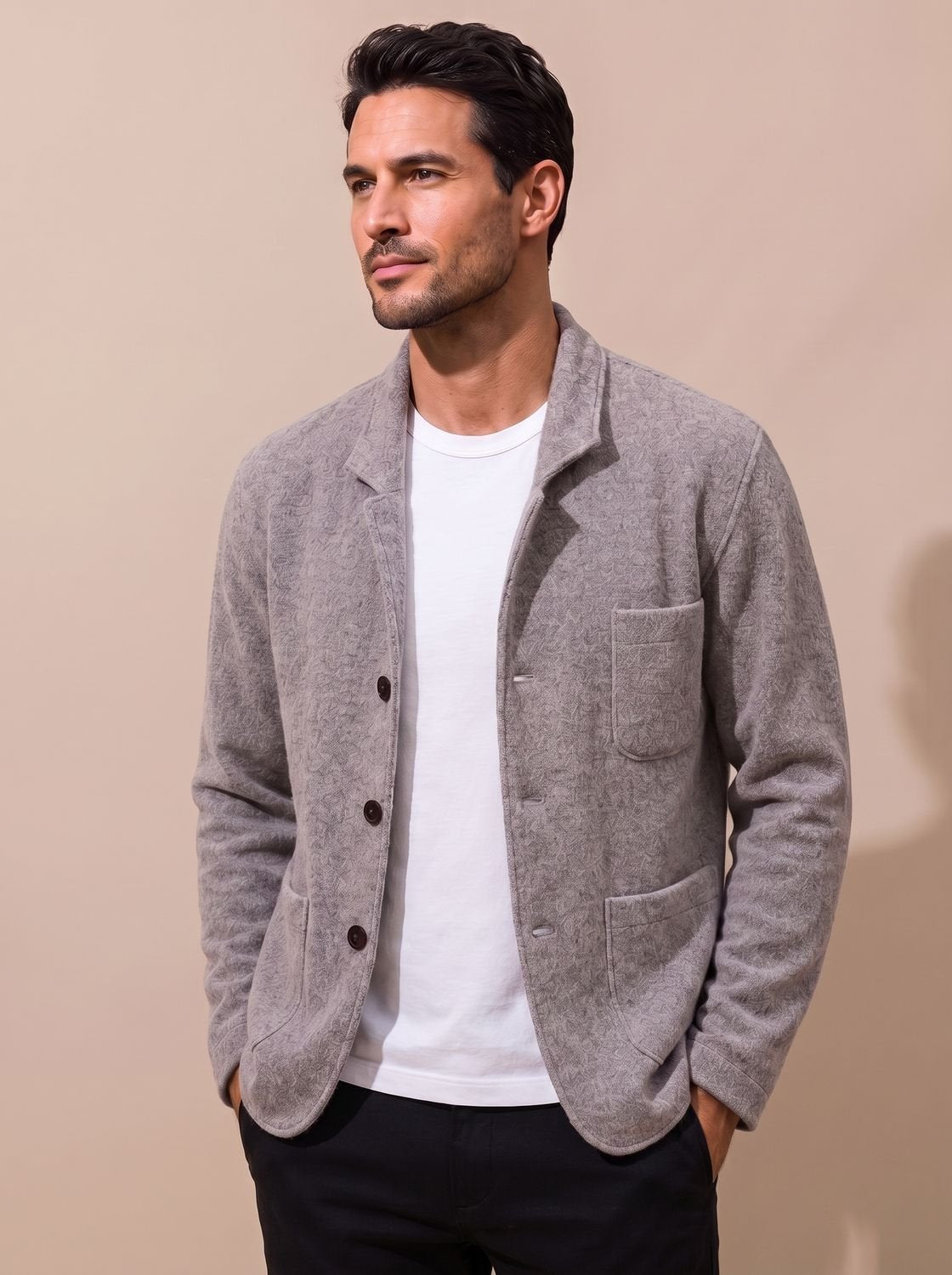 Men's Notched Lapel Slim Knit Cardigan Jacket