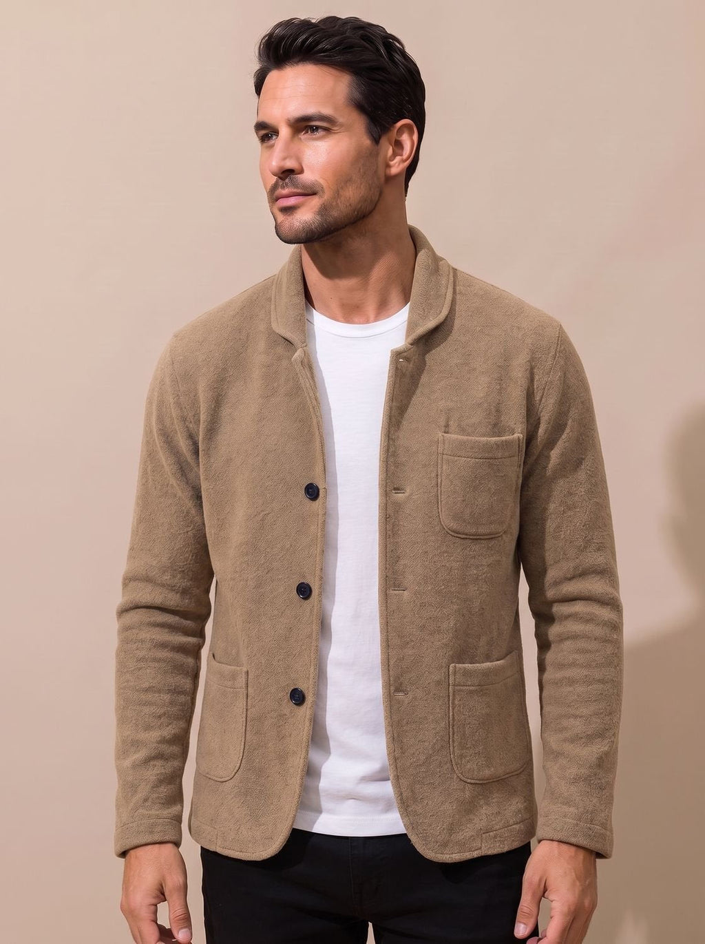 Men's Notched Lapel Slim Knit Cardigan Jacket