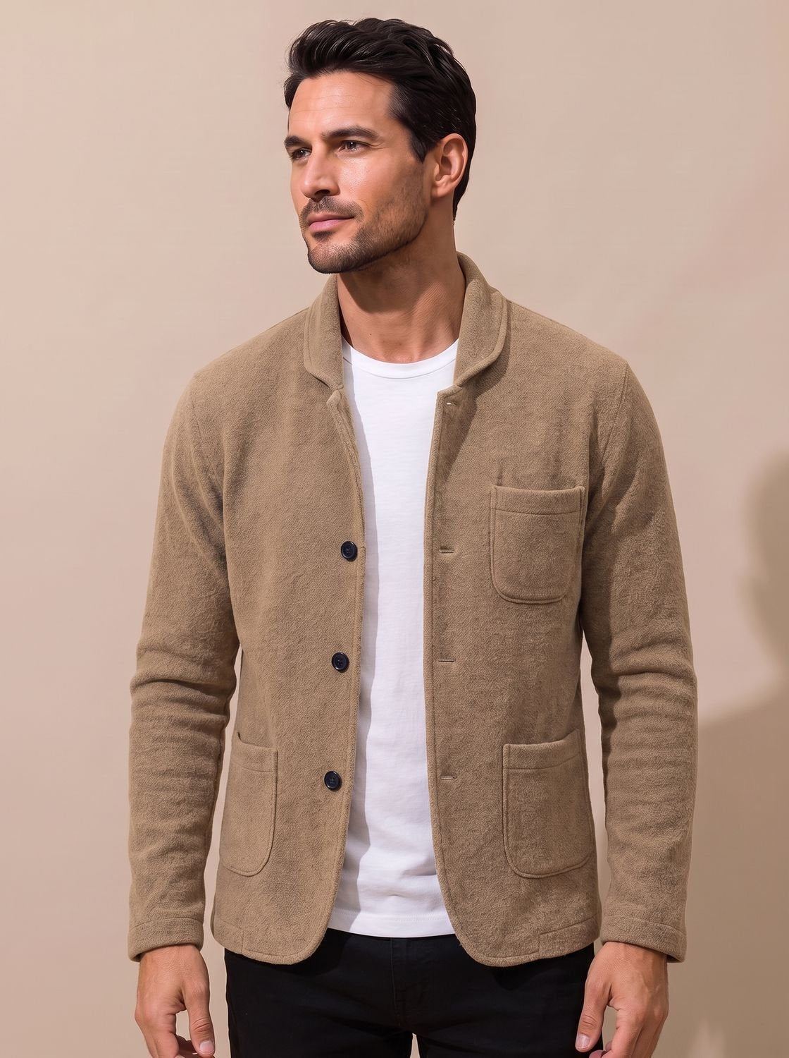 Men's Notched Lapel Slim Knit Cardigan Jacket