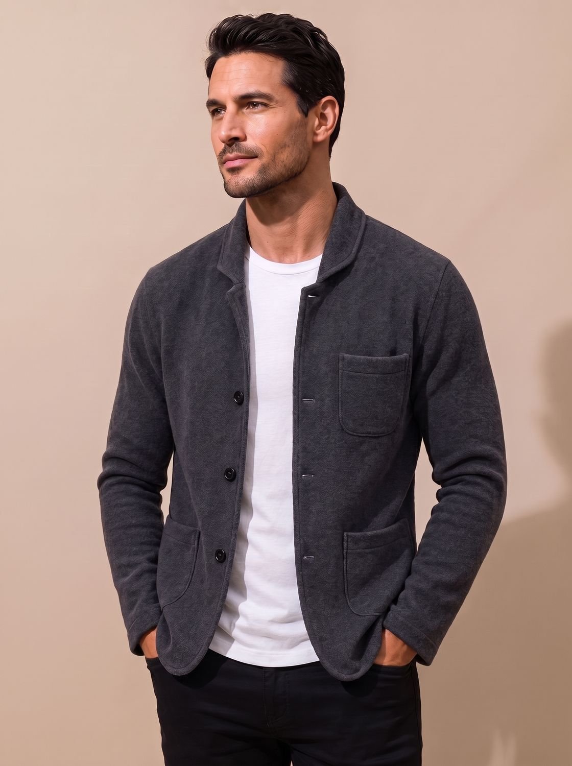 Men's Notched Lapel Slim Knit Cardigan Jacket