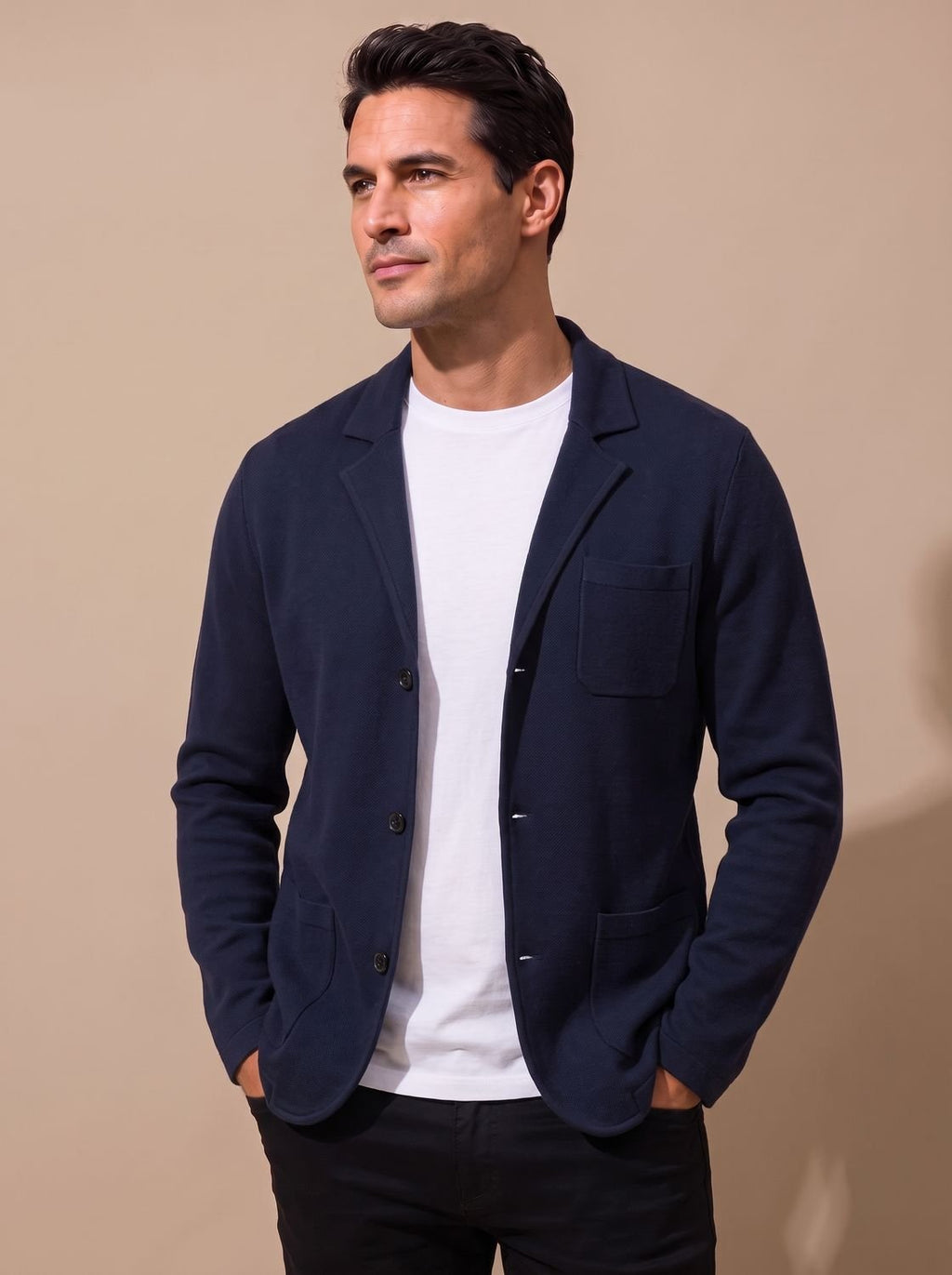 Men's Notched Lapel Slim Knit Cardigan Jacket