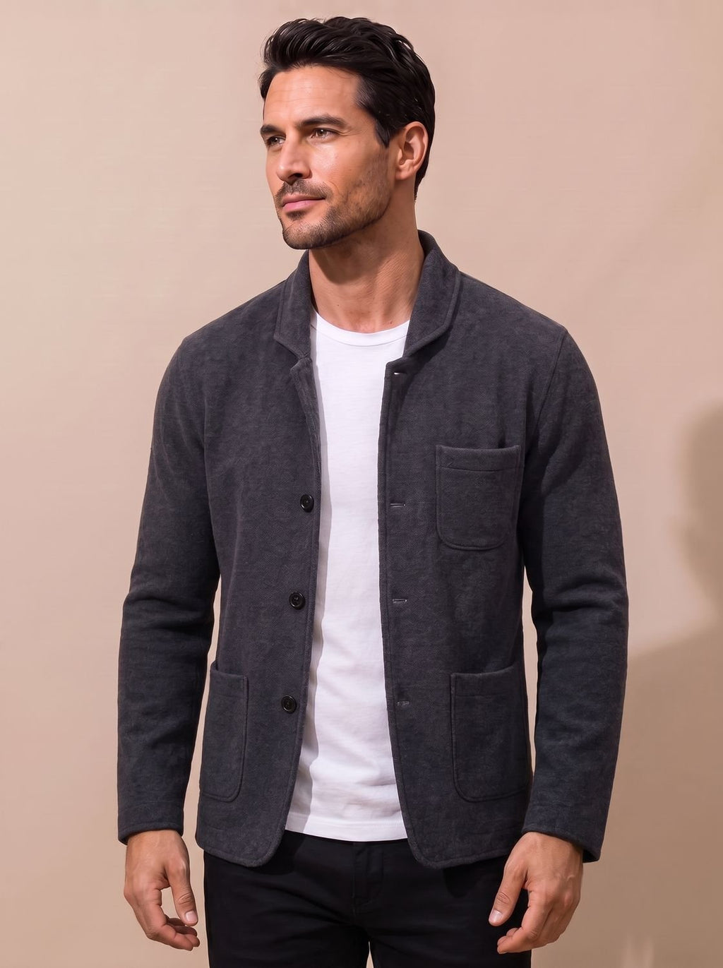 Men's Notched Lapel Slim Knit Cardigan Jacket