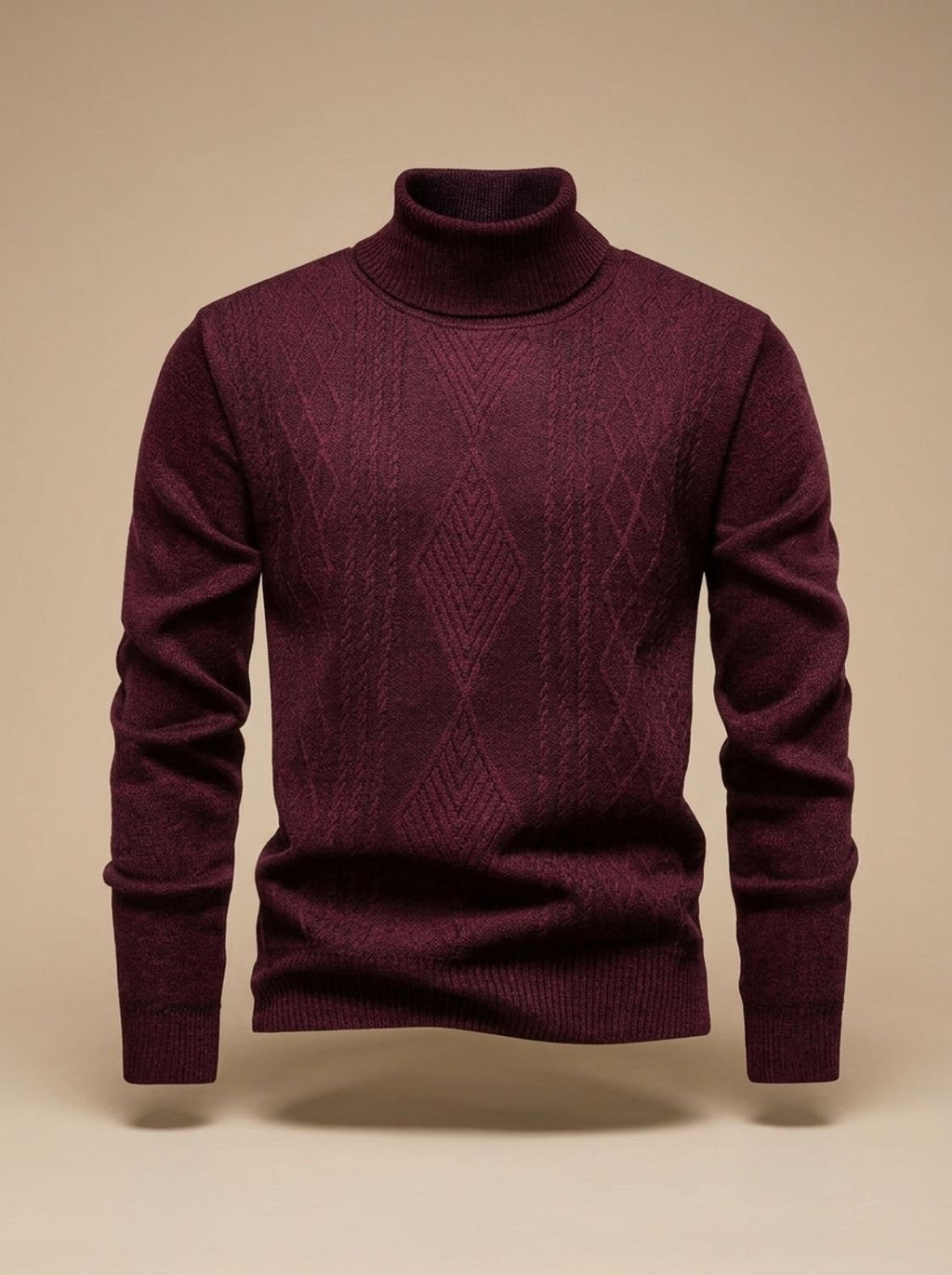 Men's Argyle Cable Knit Slim Turtleneck Pullover