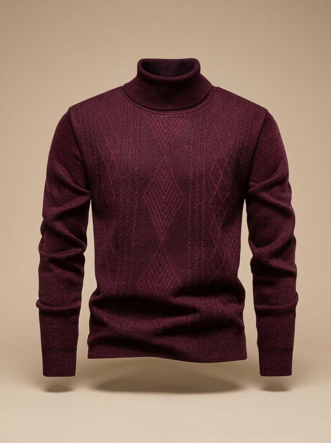 Men's Argyle Cable Knit Slim Turtleneck Pullover