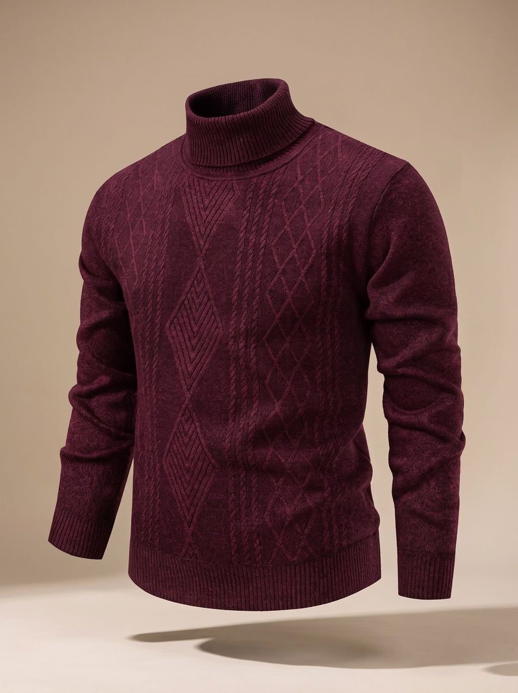 Men's Argyle Cable Knit Slim Turtleneck Pullover