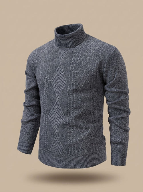 Men's Argyle Cable Knit Slim Turtleneck Pullover