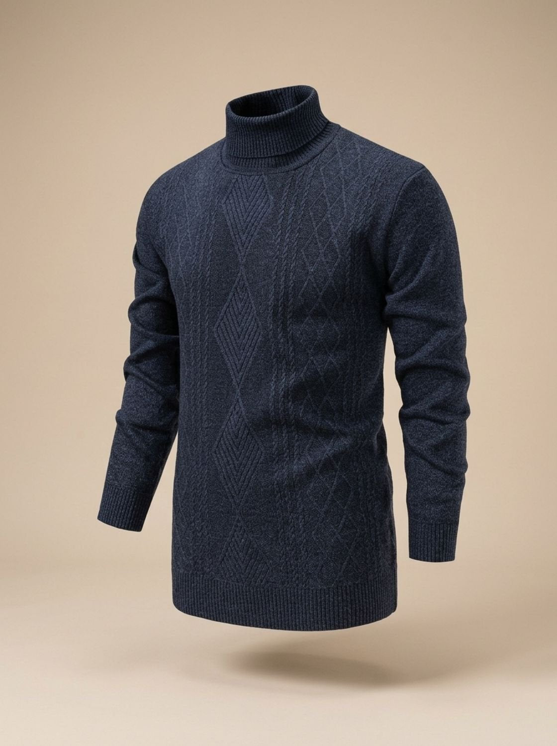 Men's Argyle Cable Knit Slim Turtleneck Pullover
