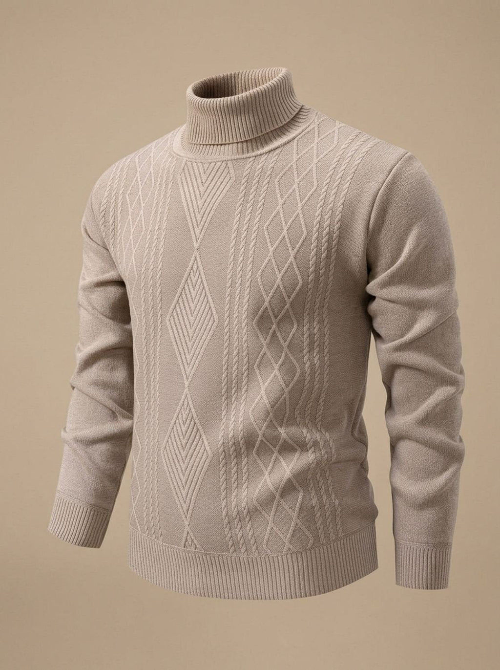 Men's Argyle Cable Knit Slim Turtleneck Pullover