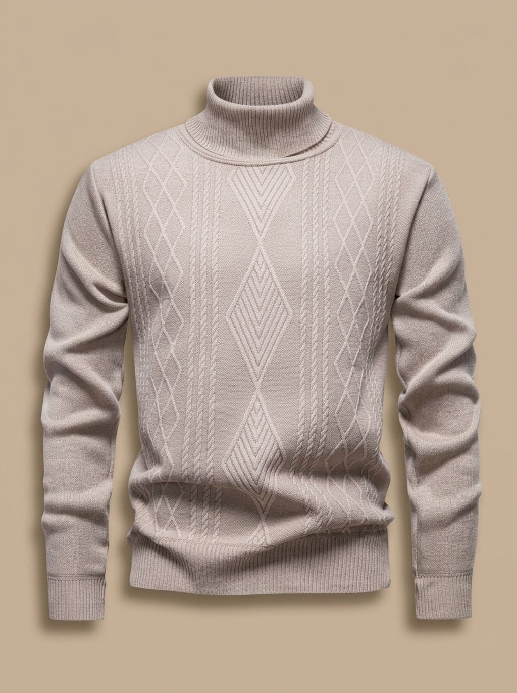 Men's Argyle Cable Knit Slim Turtleneck Pullover