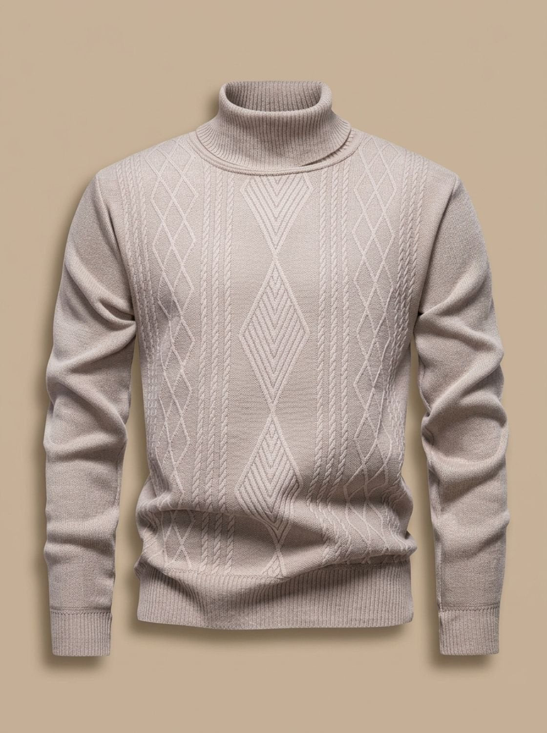 Men's Argyle Cable Knit Slim Turtleneck Pullover