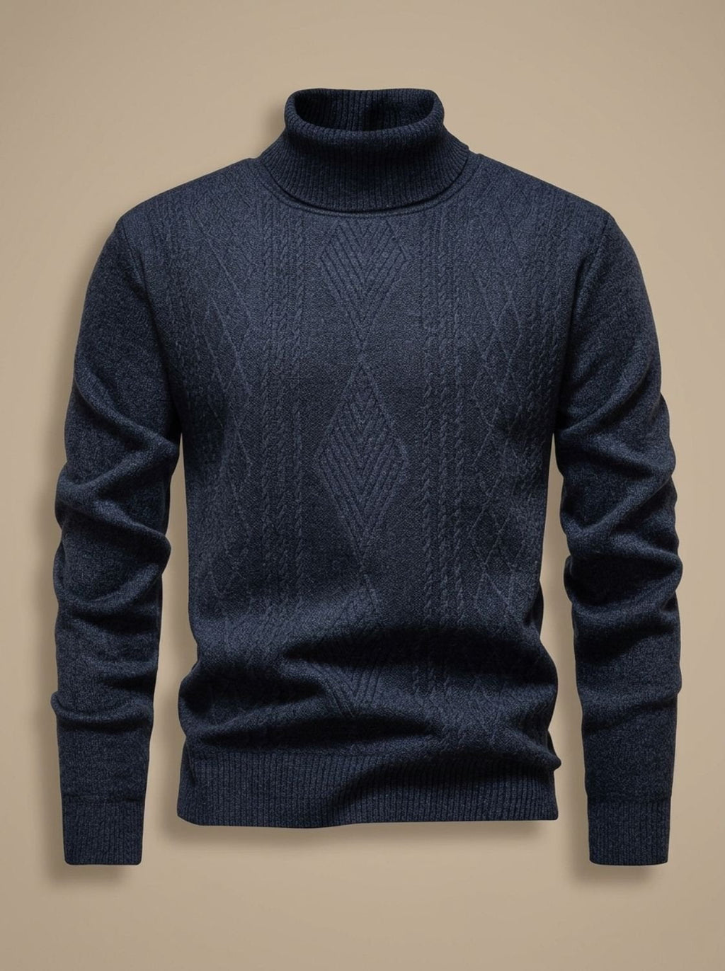 Men's Argyle Cable Knit Slim Turtleneck Pullover