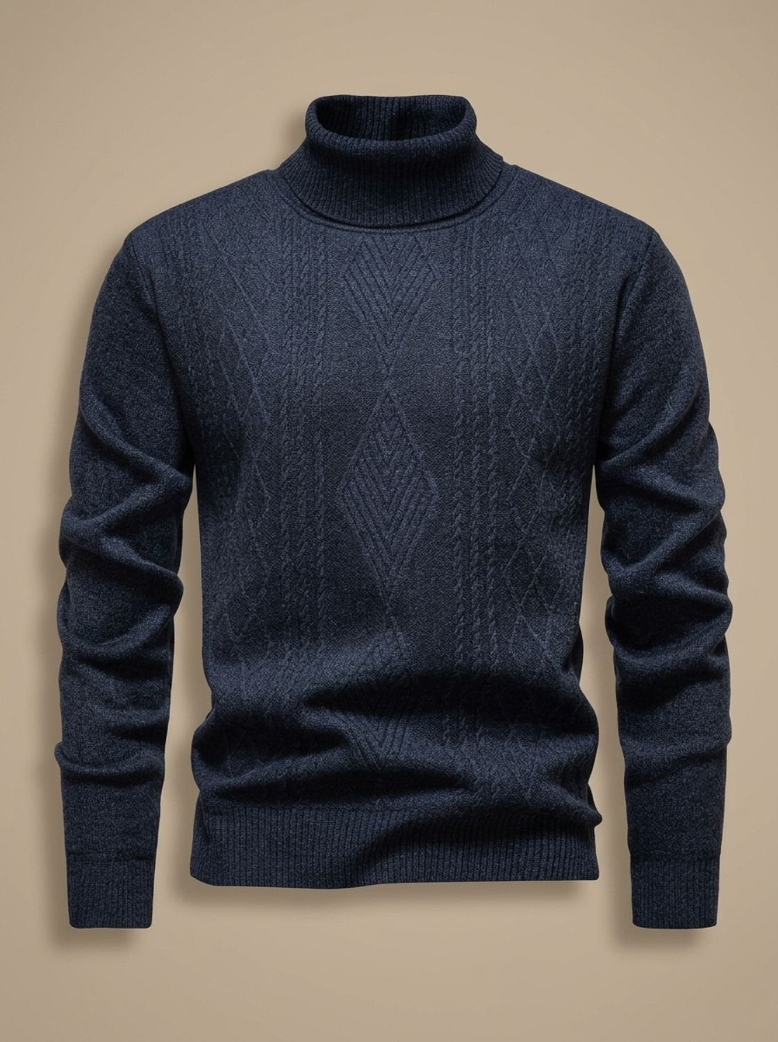 Men's Argyle Cable Knit Slim Turtleneck Pullover
