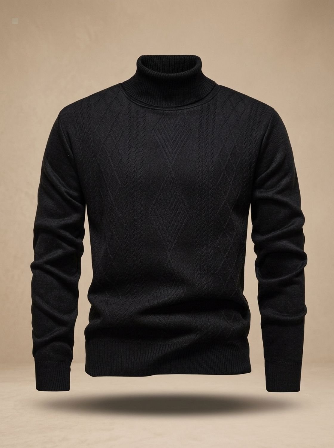 Men's Argyle Cable Knit Slim Turtleneck Pullover