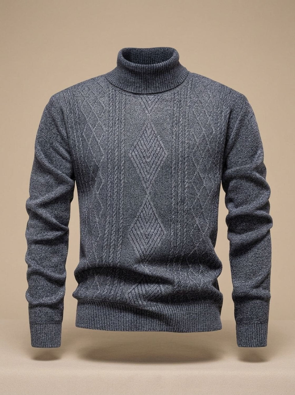 Men's Argyle Cable Knit Slim Turtleneck Pullover
