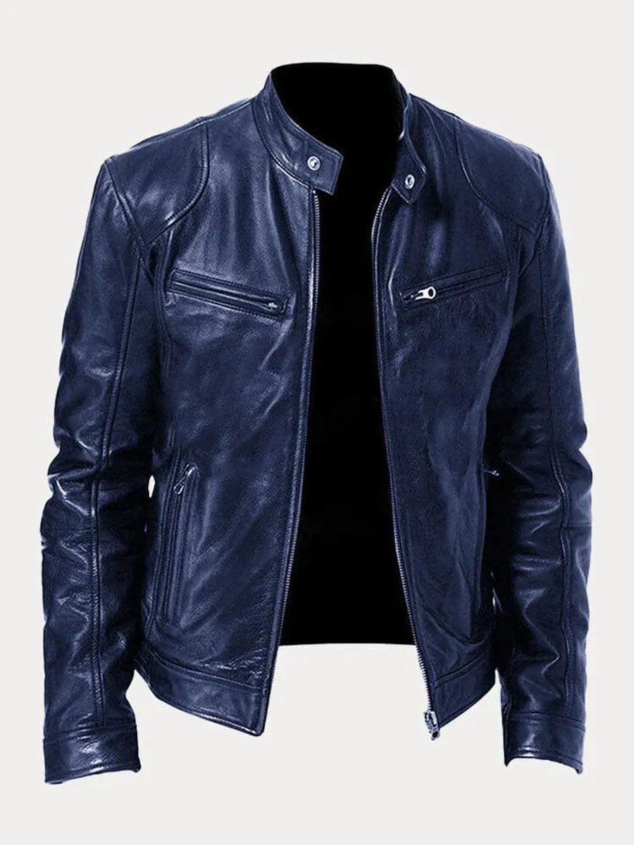 Men's Slim Moto Style Quilted Leather Jacket