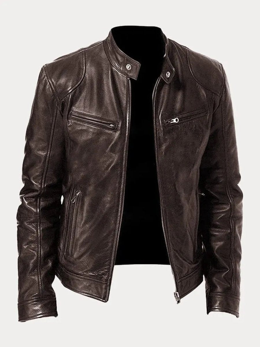 Men's Slim Moto Style Quilted Leather Jacket