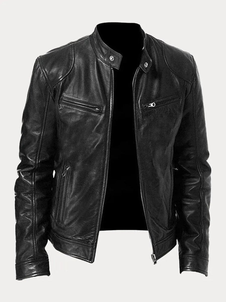 Men's Slim Moto Style Quilted Leather Jacket