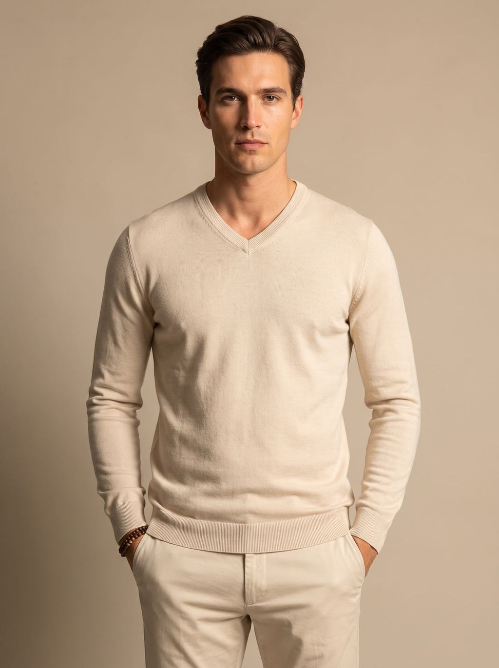 Men's Stretch Fine Knit Slim V-Neck Pullover