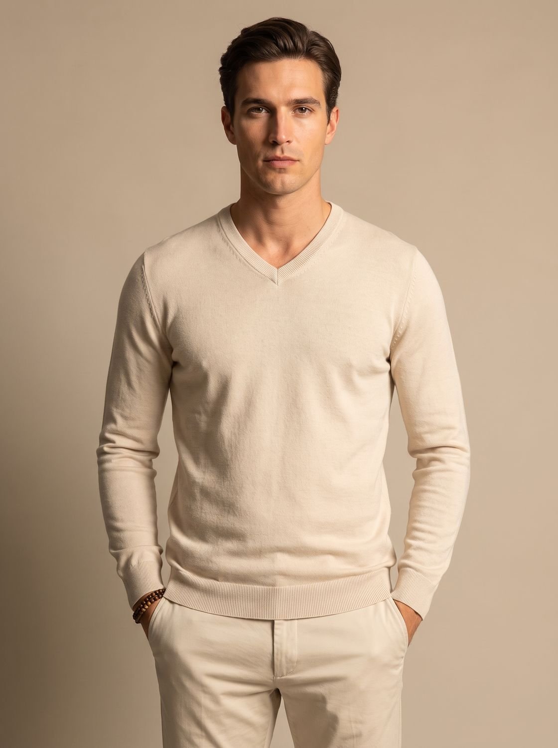 Men's Stretch Fine Knit Slim V-Neck Pullover