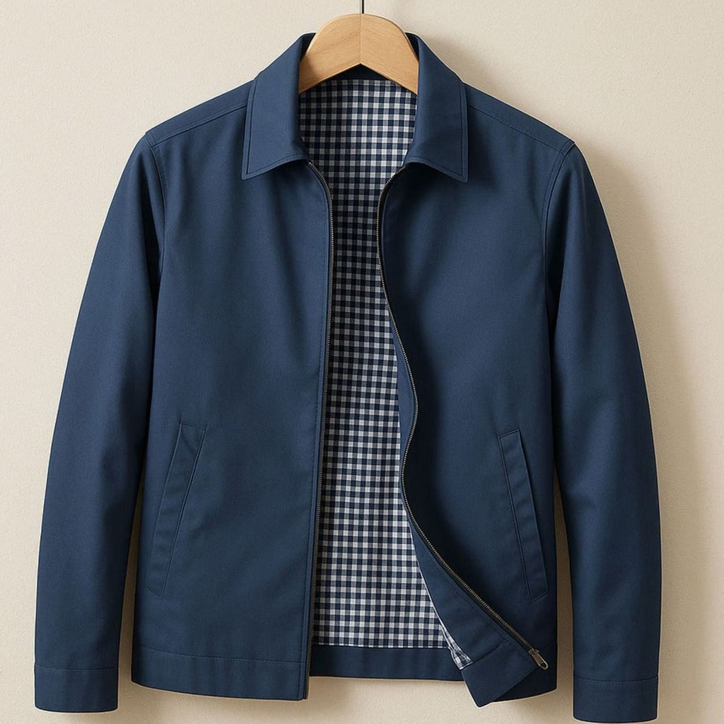 Men's Harrington Coat with Gingham Lining and Full Zip