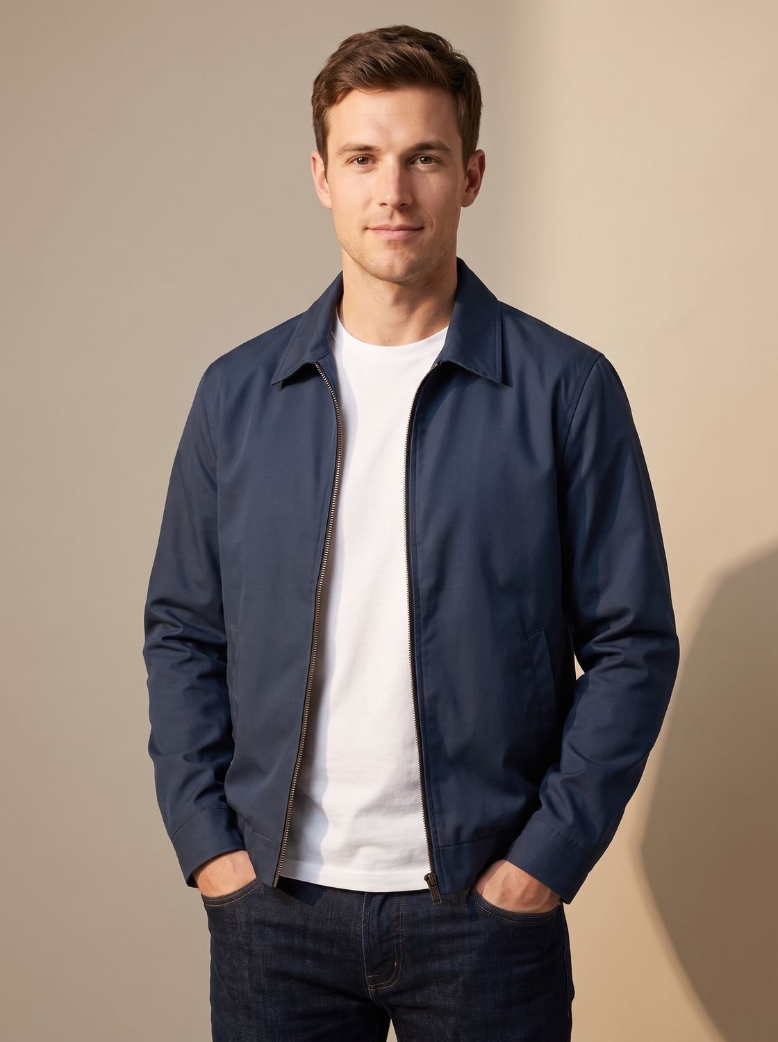 Men's Harrington Coat with Gingham Lining and Full Zip