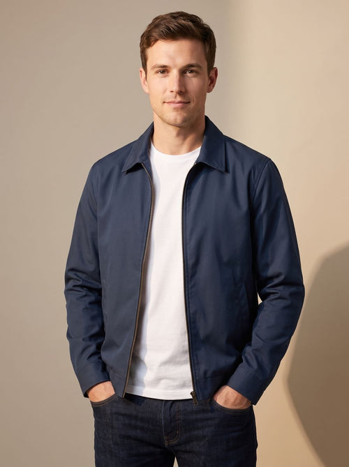 Men's Harrington Coat with Gingham Lining and Full Zip