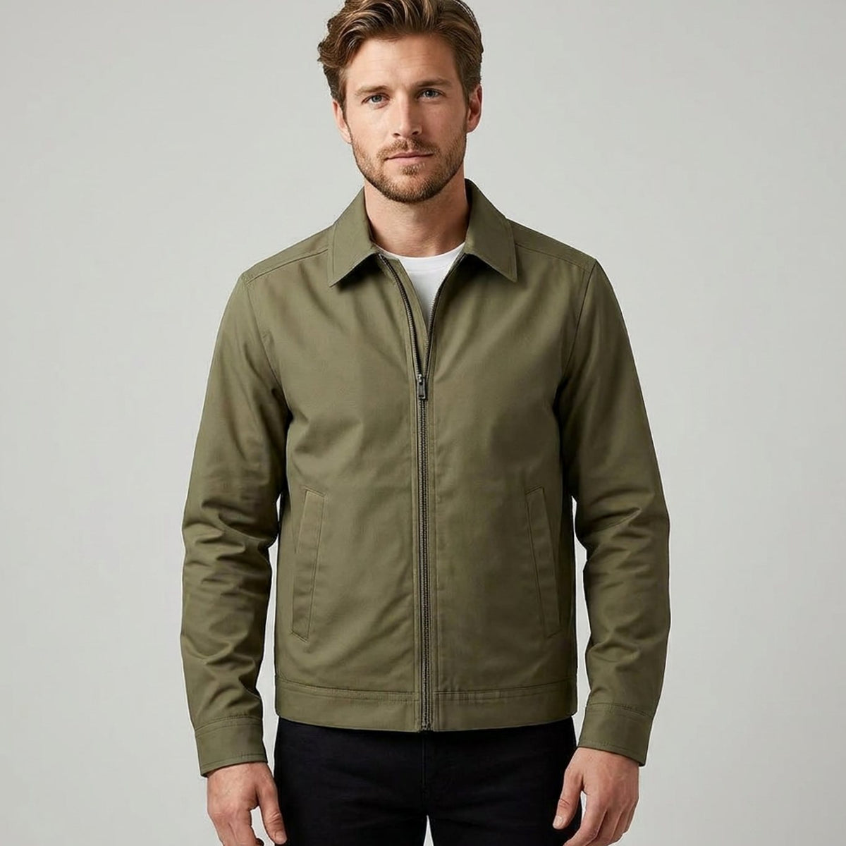 Men's Harrington Coat with Gingham Lining and Full Zip