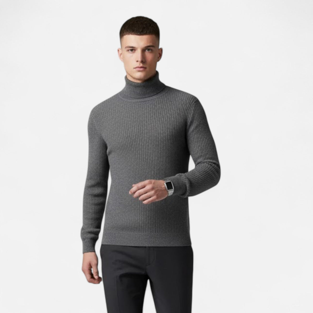 Men's High Collar Soft Knit Pullover Sweater