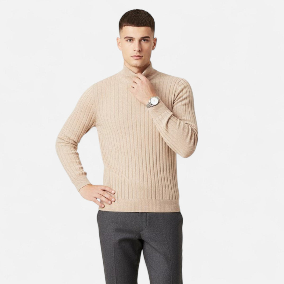 Men's High Collar Soft Knit Pullover Sweater