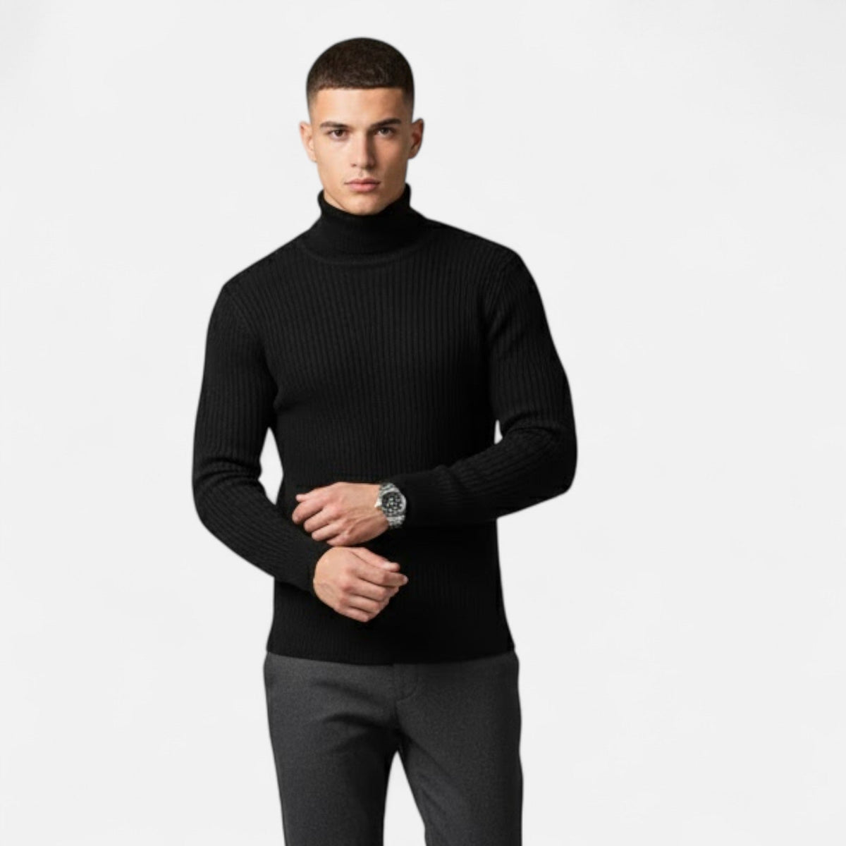 Men's High Collar Soft Knit Pullover Sweater