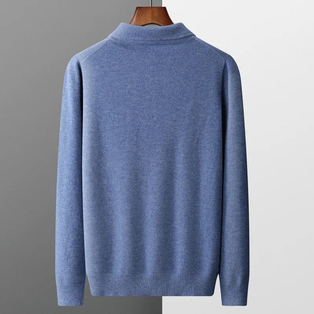 Men's Long Sleeve Button Collar Soft Knit Polo Pullover