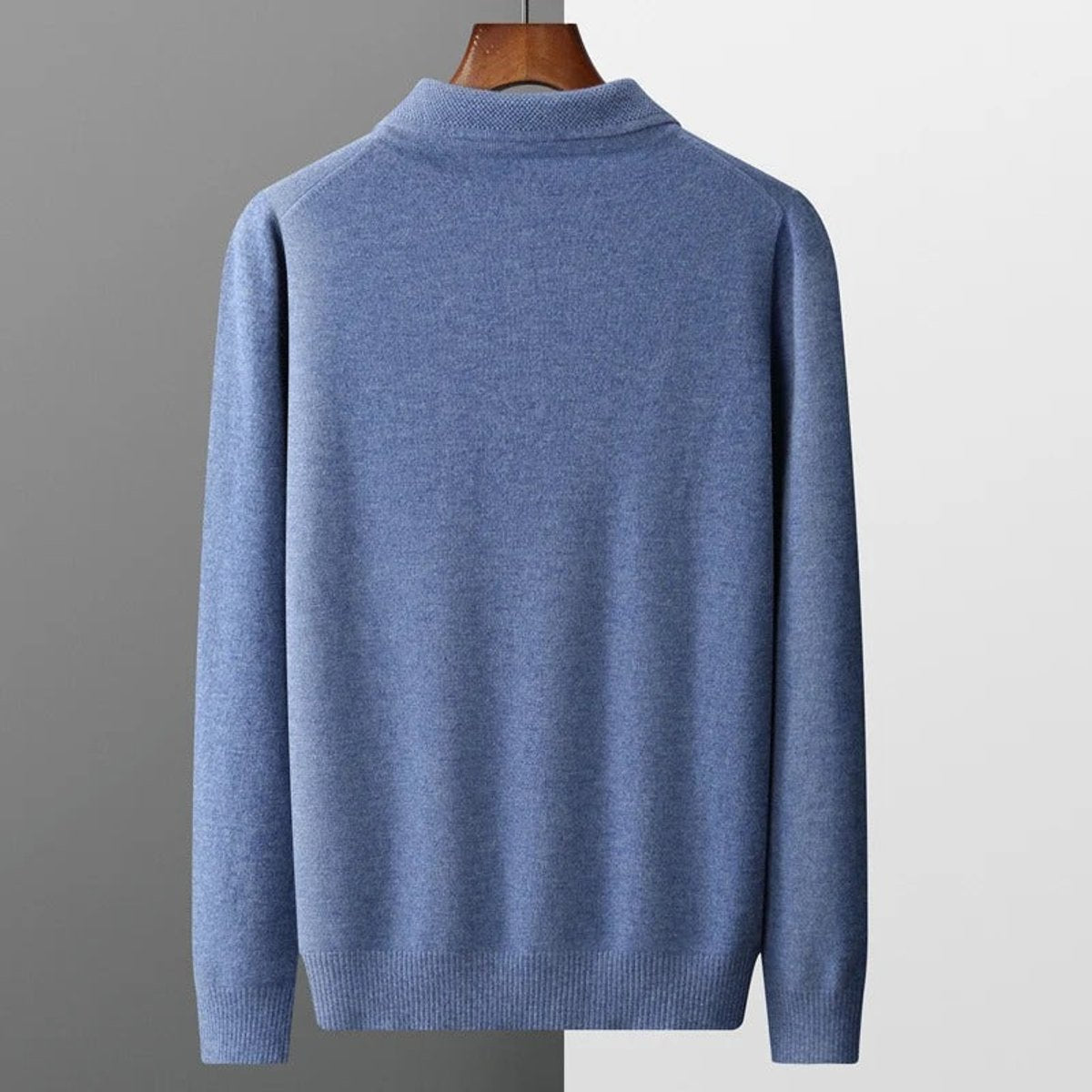 Men's Long Sleeve Button Collar Soft Knit Polo Pullover