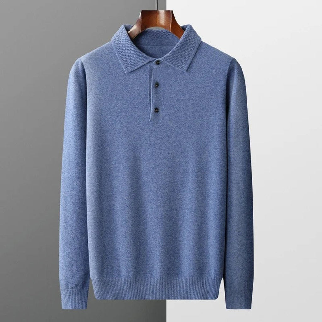 Men's Long Sleeve Button Collar Soft Knit Polo Pullover