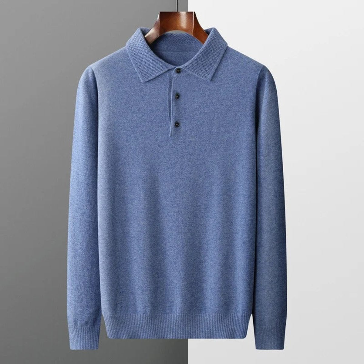 Men's Long Sleeve Button Collar Soft Knit Polo Pullover