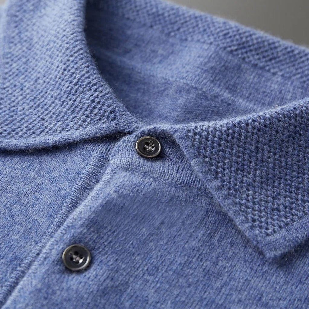 Men's Long Sleeve Button Collar Soft Knit Polo Pullover