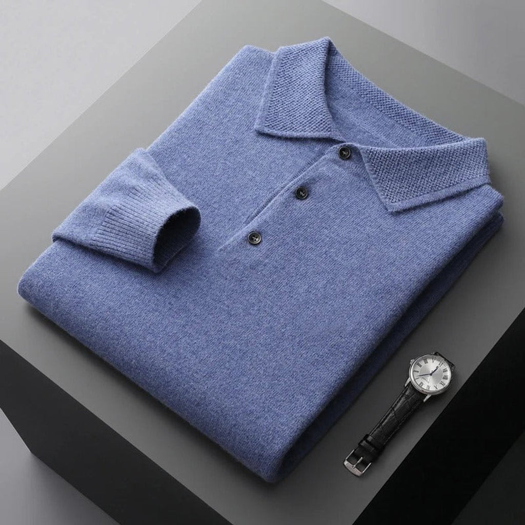 Men's Long Sleeve Button Collar Soft Knit Polo Pullover