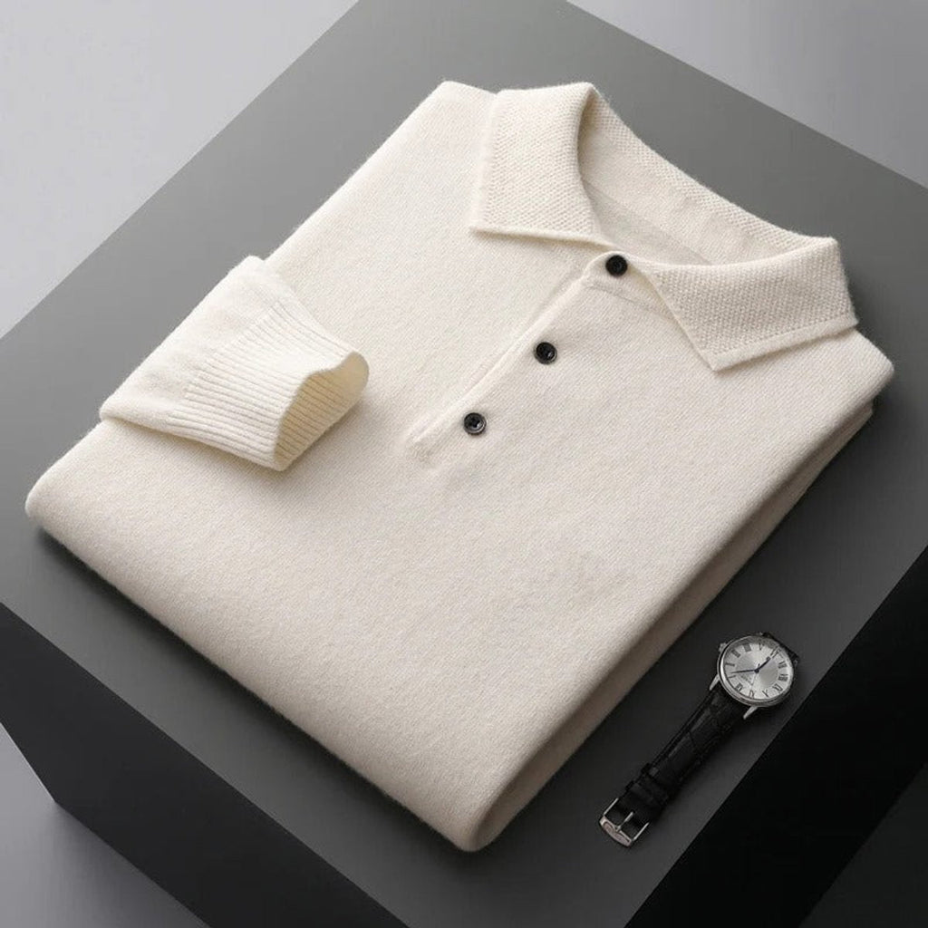 Men's Long Sleeve Button Collar Soft Knit Polo Pullover
