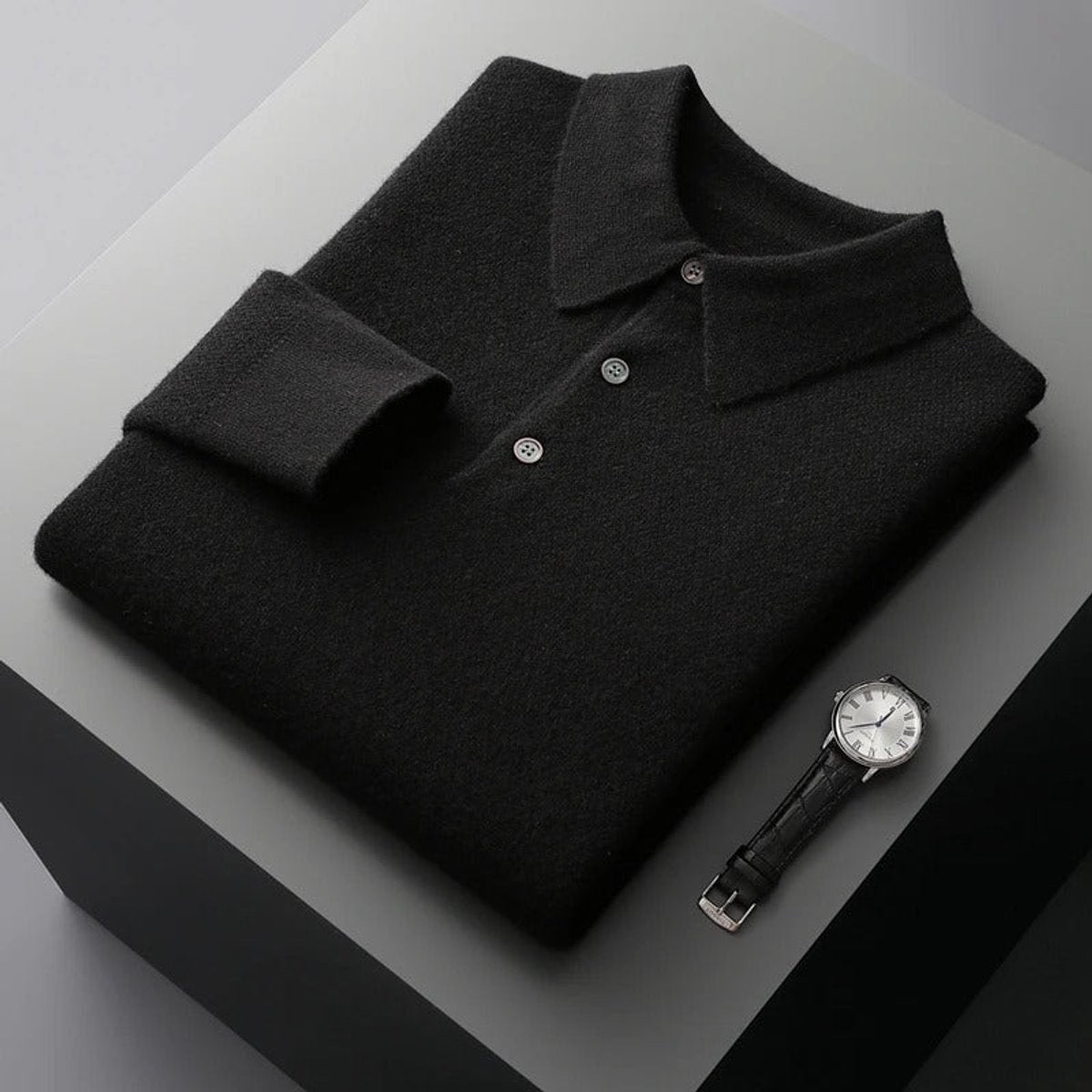 Men's Long Sleeve Button Collar Soft Knit Polo Pullover