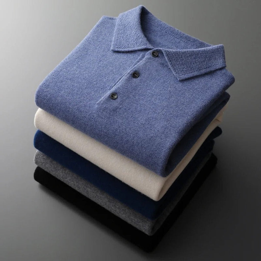 Men's Long Sleeve Button Collar Soft Knit Polo Pullover