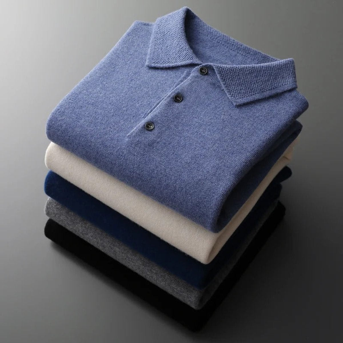 Men's Long Sleeve Button Collar Soft Knit Polo Pullover