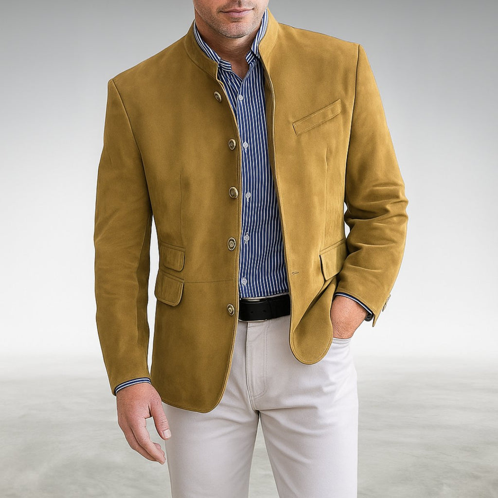 Men's Mandarin-Collar Button-Up Tailored Coat