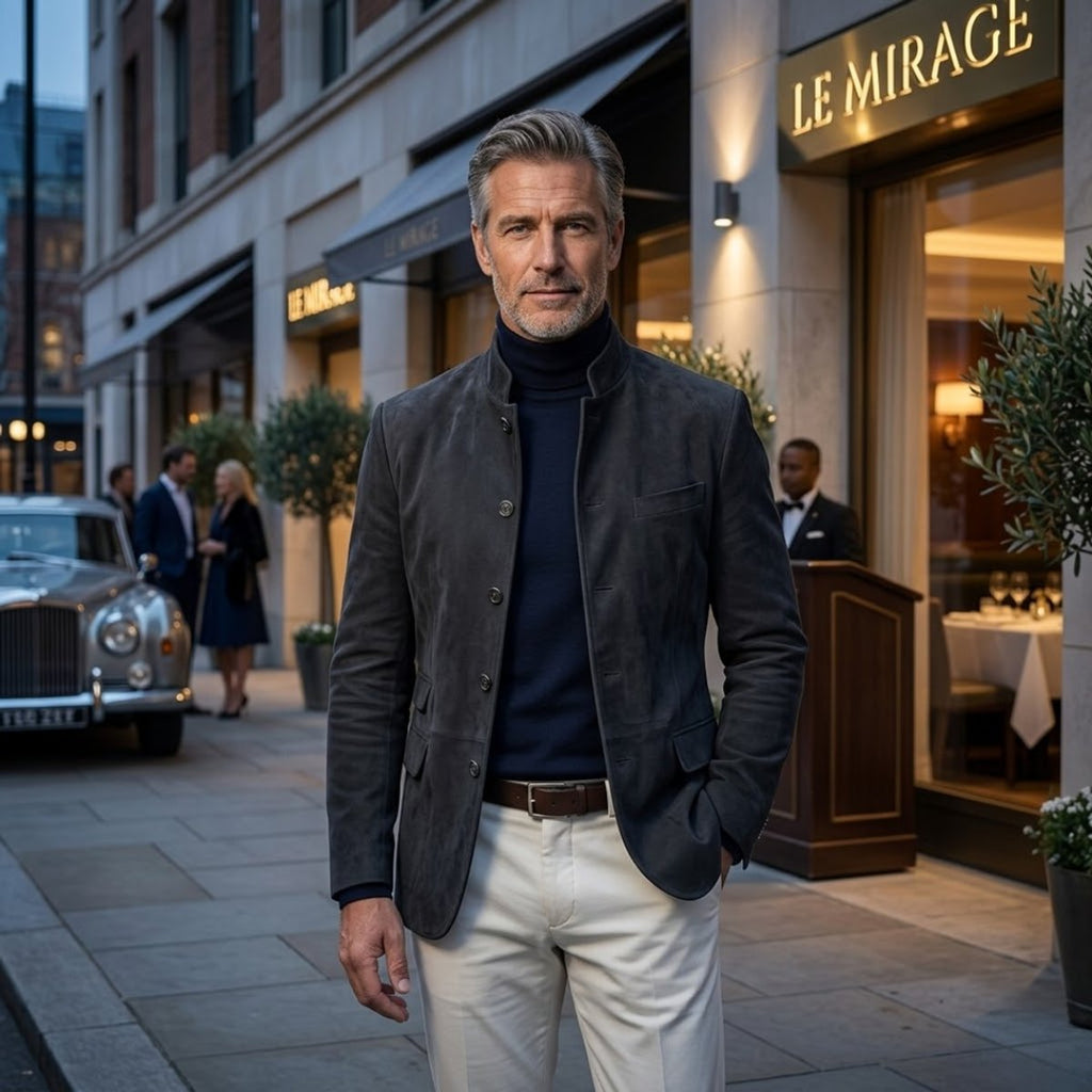 Men's Mandarin-Collar Button-Up Tailored Coat