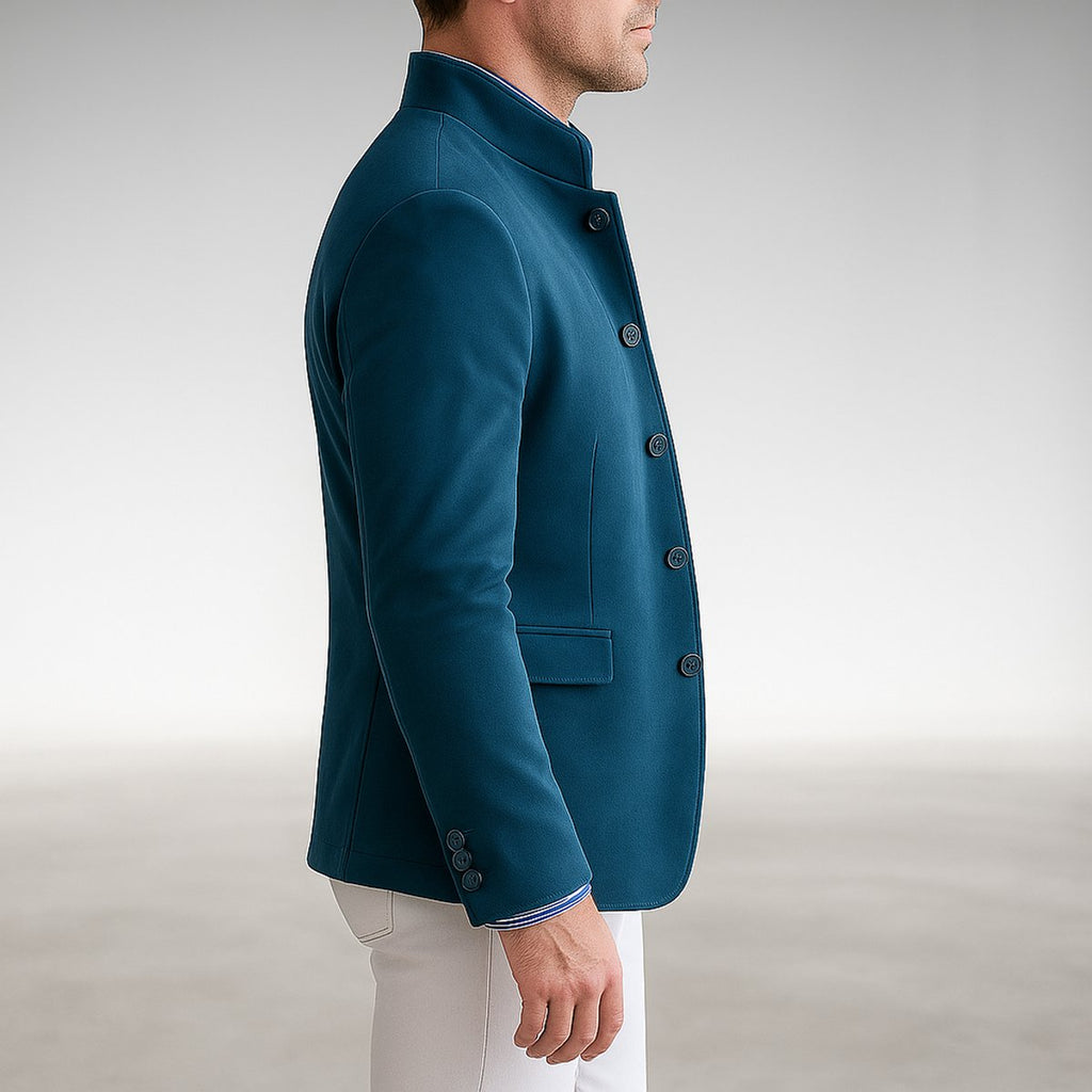 Men's Mandarin-Collar Button-Up Tailored Coat