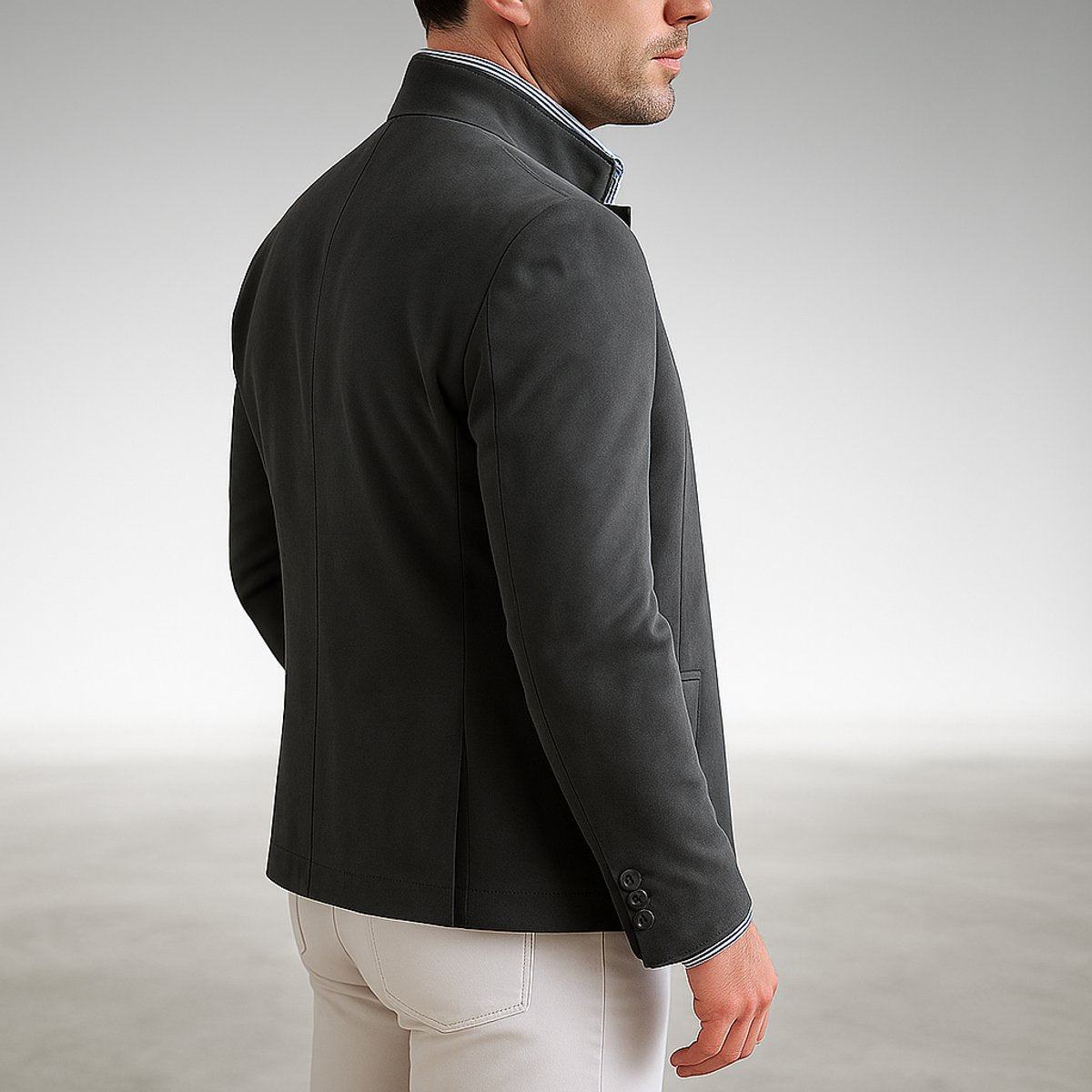 Men's Mandarin-Collar Button-Up Tailored Coat