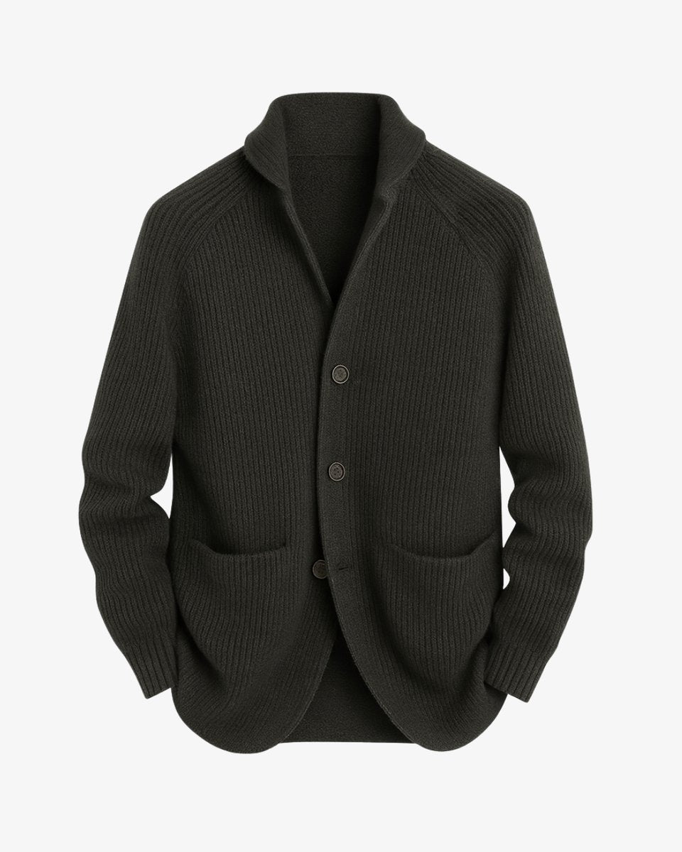 Men's Structured Ribbed Front-Button Tailored Sweater Cardigan